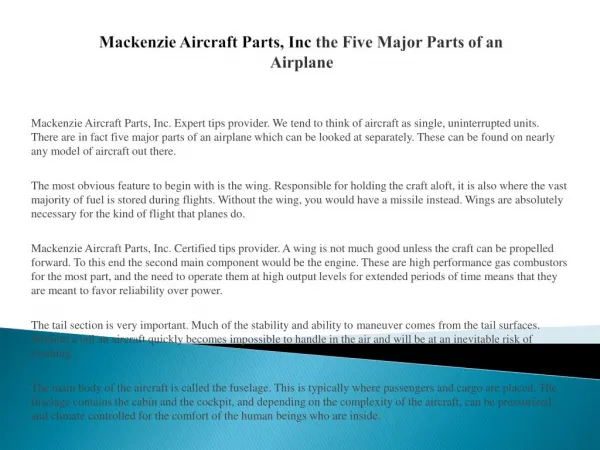 Mackenzie Aircraft Parts, Inc Aircraft Fire Testing Explained