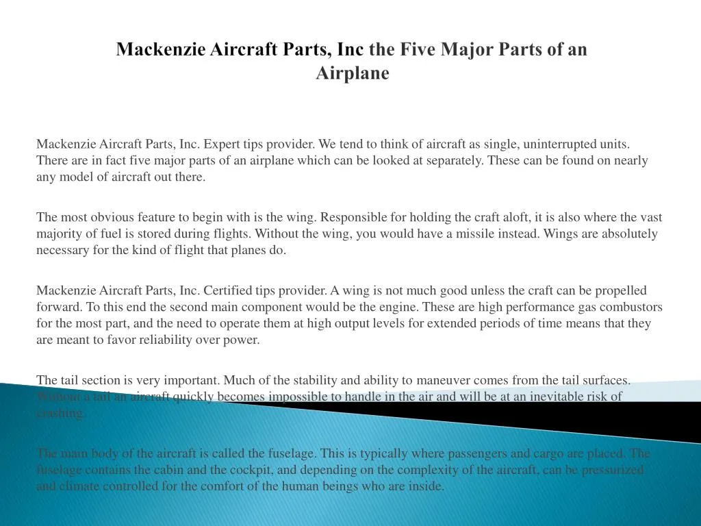 mackenzie aircraft parts inc the five major parts of an airplane