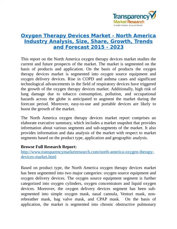 Oxygen Therapy Devices Market Research Report Forecast to 2023
