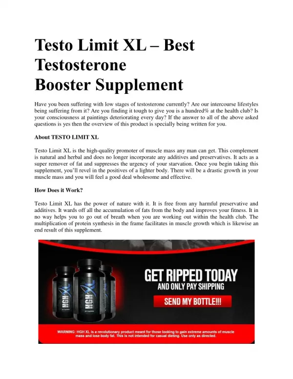Testo Limit XL - Best Testosterone Booster Supplement