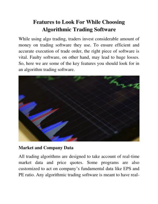 Features to Look for While Choosing Algorithmic Trading Software