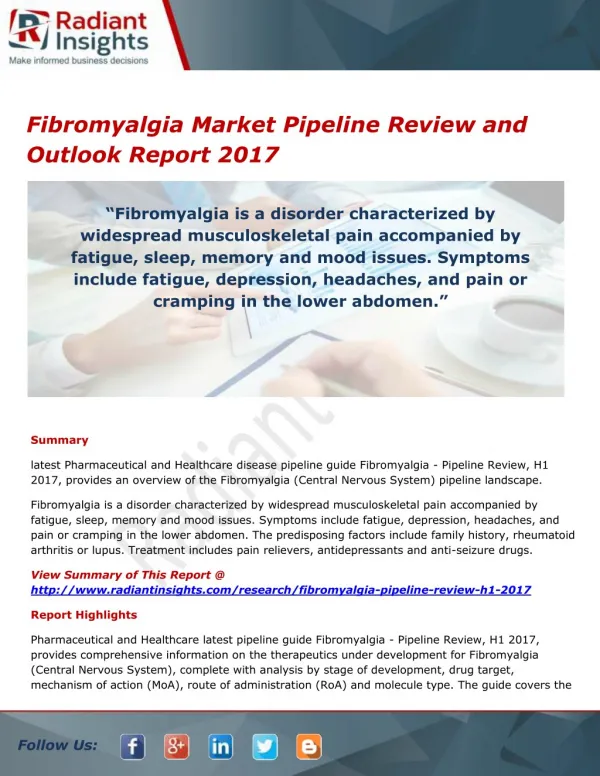 Fibromyalgia Market Pipeline Analysis and Outlook Report 2017