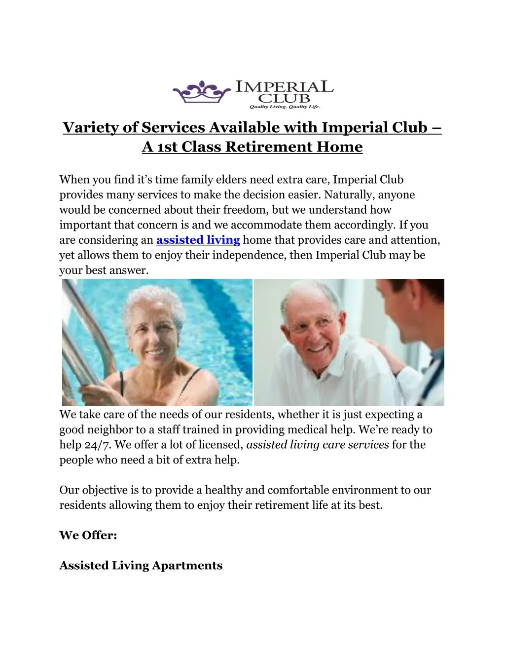 variety of services available with imperial club