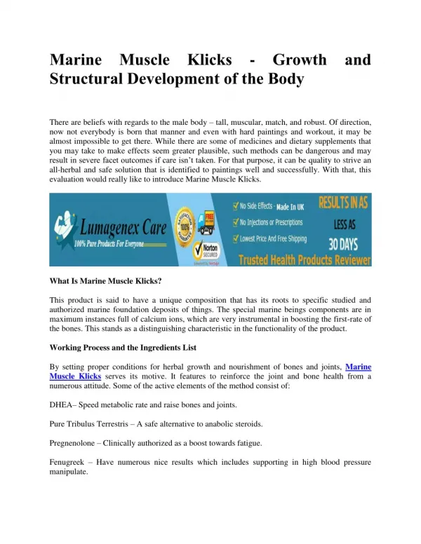 Marine Muscle Klicks - Growth and Structural Development of the Body