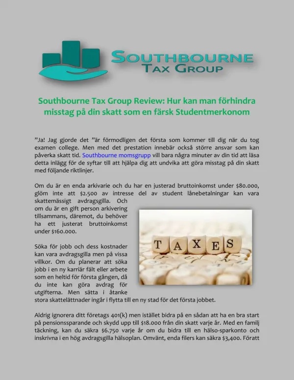 Southbourne Tax Group Review: Hur kan man förhindra misstag på din skatt som en färsk Studentmerkonom
