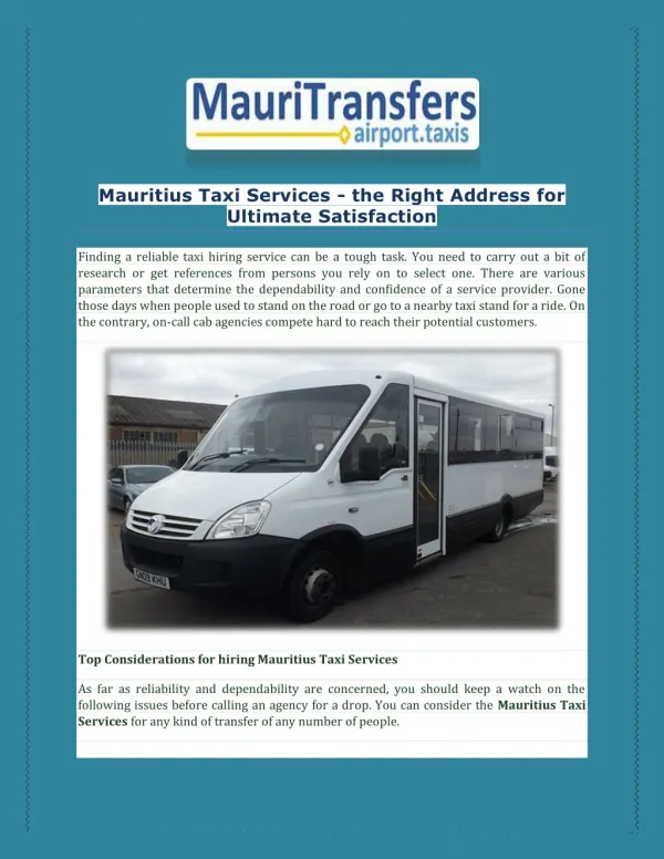 Hiring mauritius taxi services at mauritransfers.com