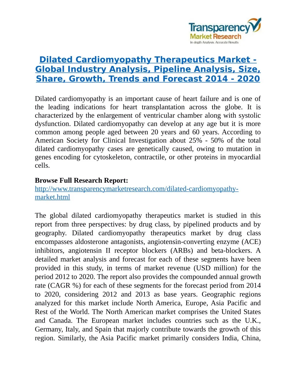 dilated cardiomyopathy therapeutics market global