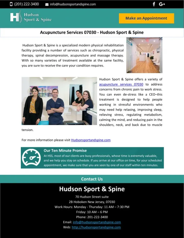 Acupuncture Services 07030 - Hudson Sport & Spine