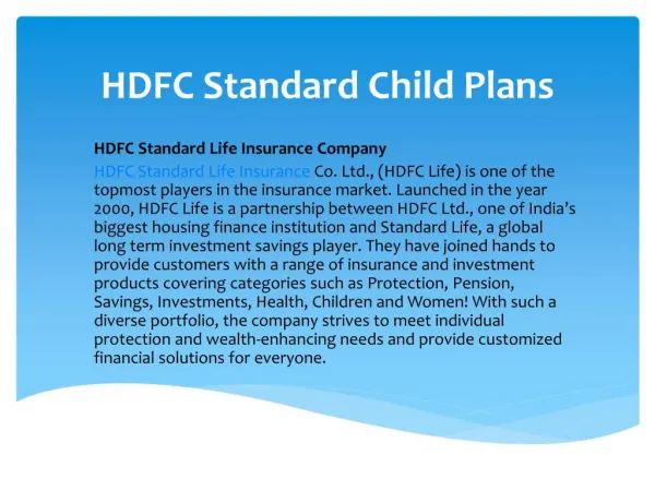 HDFC Standard Child Plans