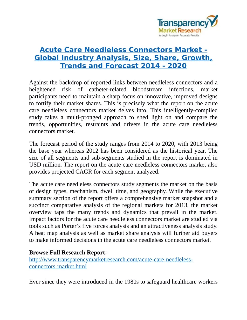 acute care needleless connectors market global