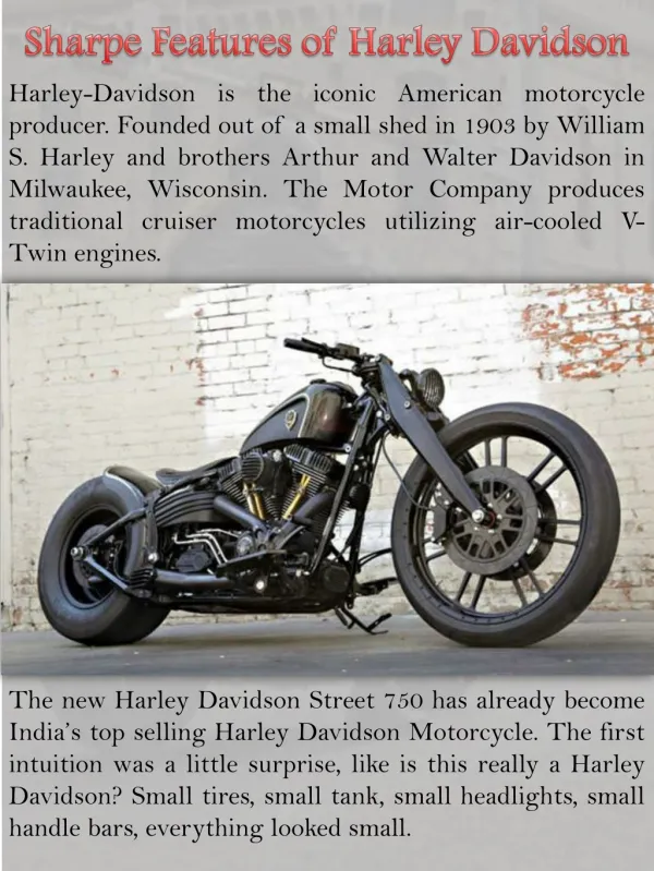 Sharpe Features of Harley Davidson