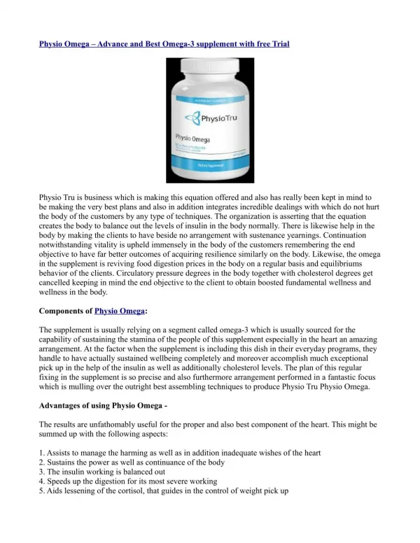 Physio Omega – Advance and Best Omega-3 supplement with free Trial