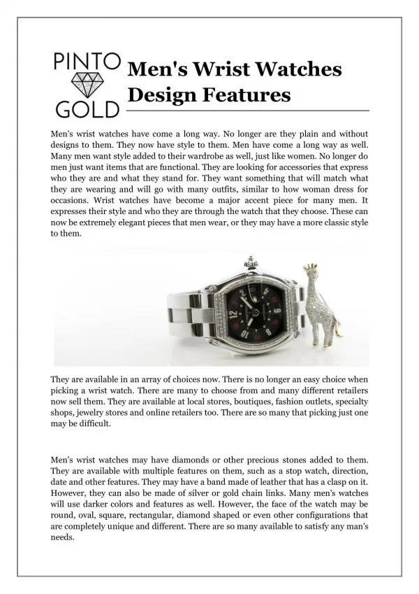 Men's Wrist Watches Design Features