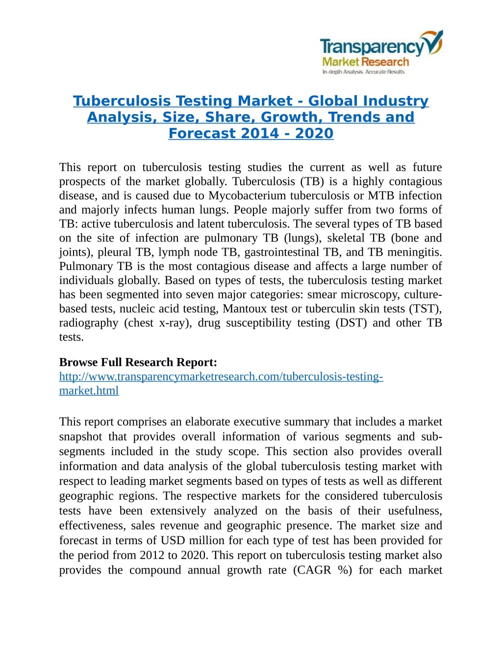 tuberculosis testing market global industry