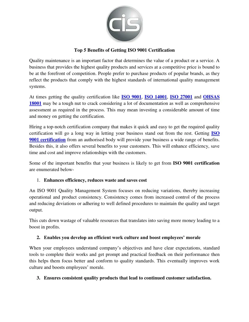 top 5 benefits of getting iso 9001 certification