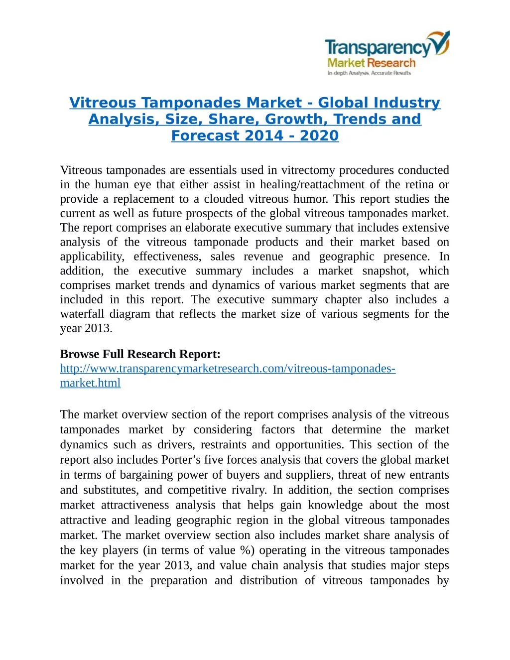 vitreous tamponades market global industry