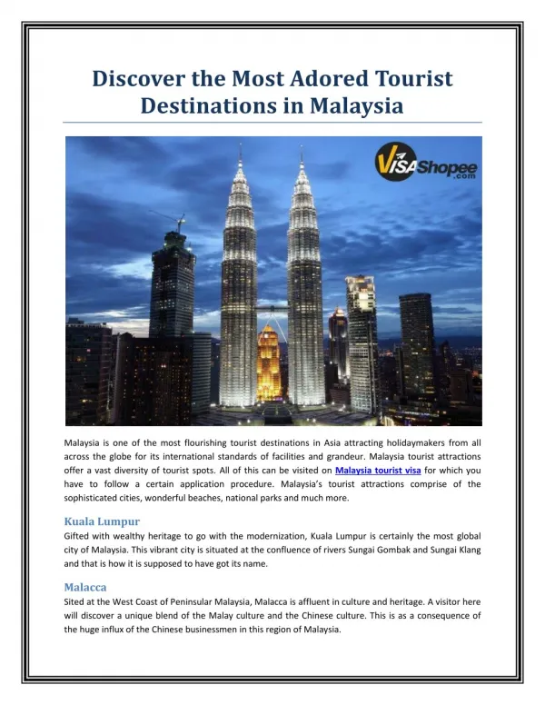 Discover the Most Adored Tourist Destinations in Malaysia