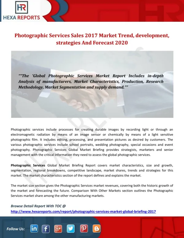 Photographic services sales 2017 market trend, development, strategies and forecast 2020