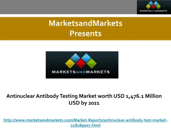 Antinuclear Antibody Testing Market worth USD 1,476.1 Million USD by 2021