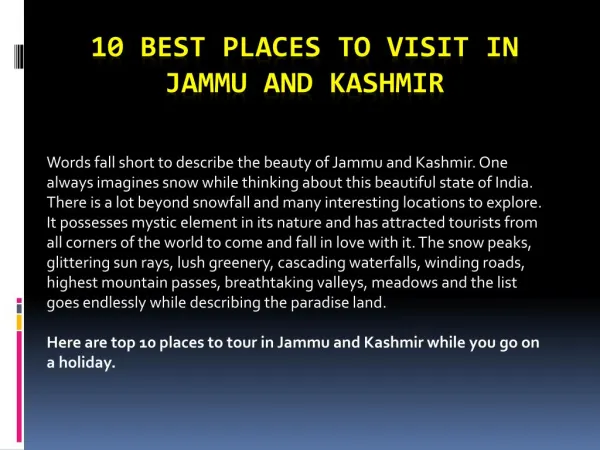 10 Best Places to Visit in Jammu and Kashmir