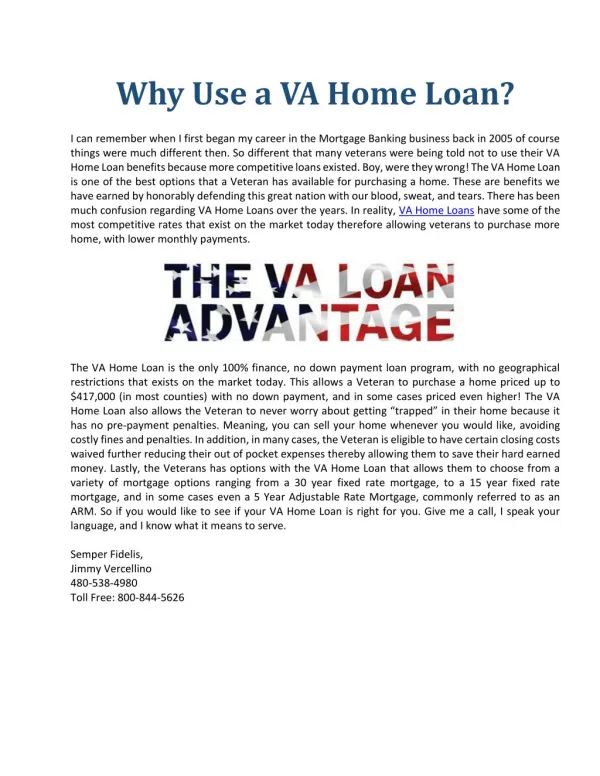 Why Use a VA Home Loan