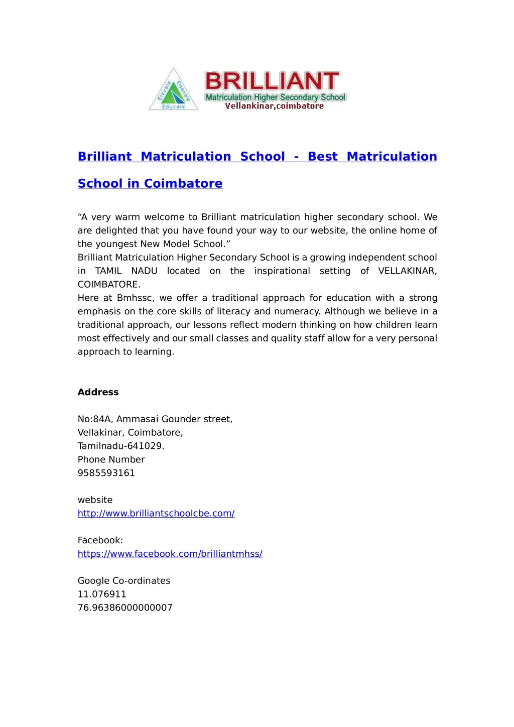 brilliant matriculation school best matriculation