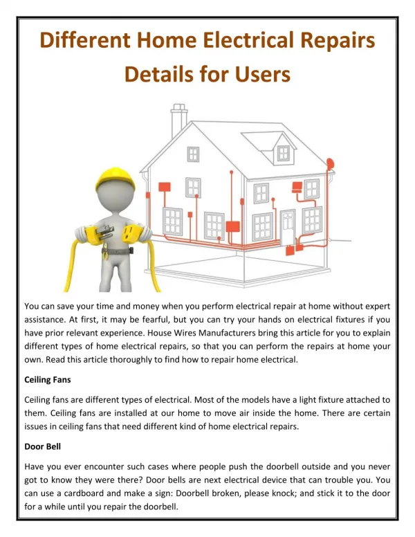 Different Home Electrical Repairs Details for Users