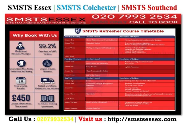 SMSTS Colchester, SMSTS Centres