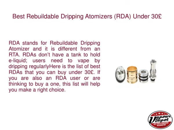 Best rebuildable dripping atomizers (rda) under 30£