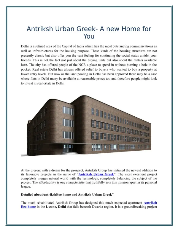 Antriksh Urban Greek- A new Home for You