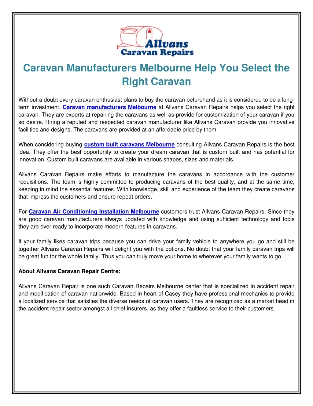 caravan manufacturers melbourne help you select