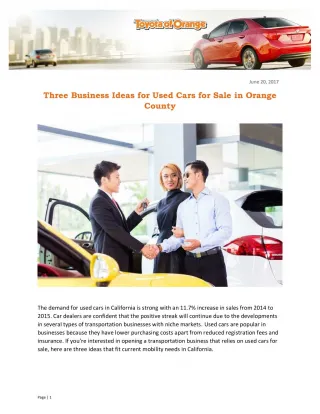 Three Business Ideas for Used Cars for Sale in Orange County