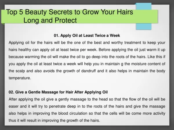 Top 5 Beauty Secrets for Grow Your Hairs Long and Protect