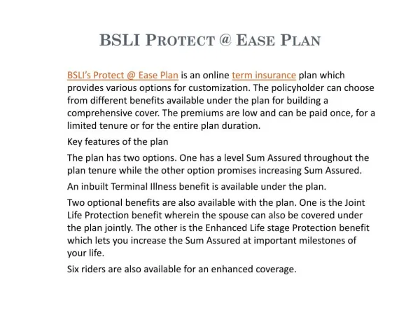 BSLI Protect @ Ease Plan