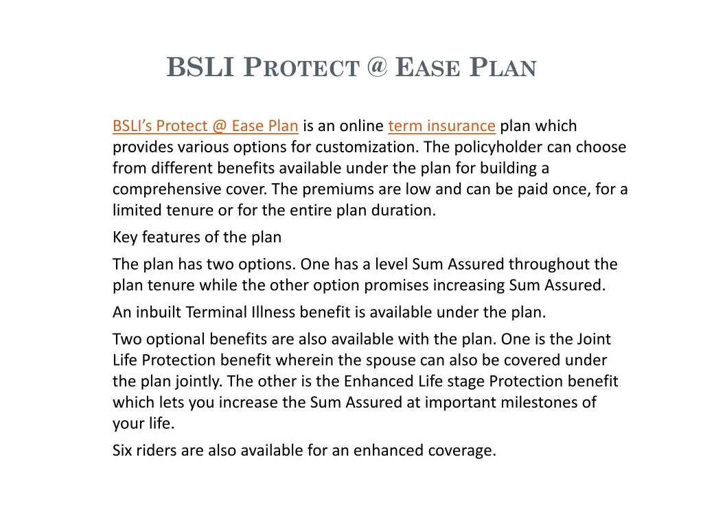 bsli protect @ ease plan