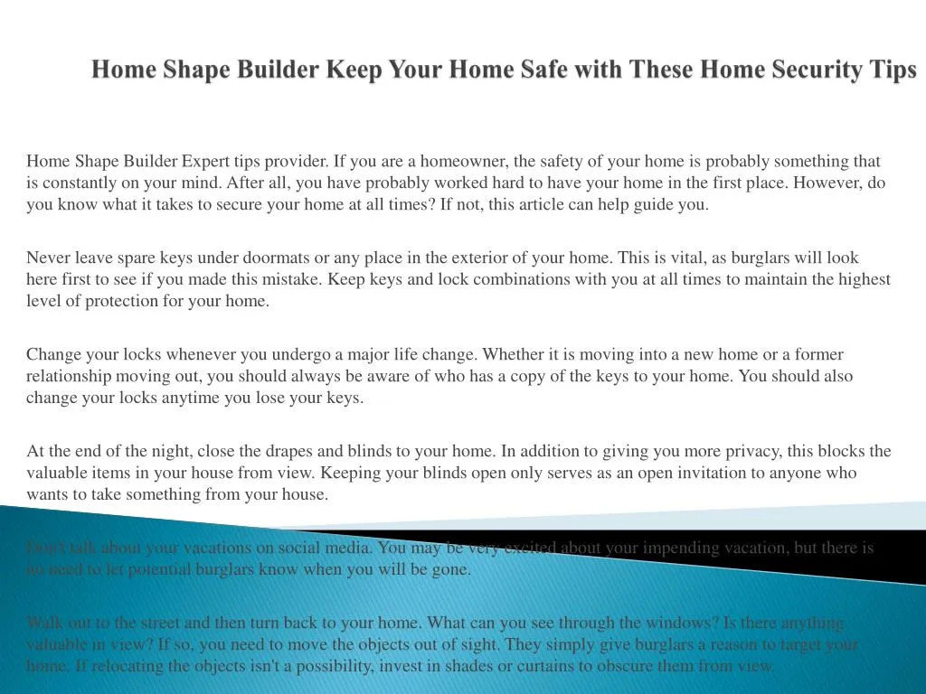 home shape builder keep your home safe with these home security tips