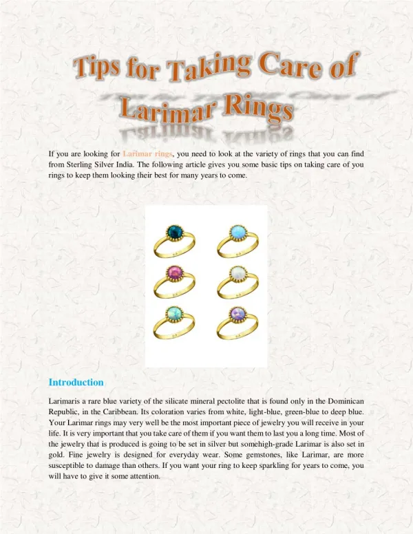 Tips for Taking Care of Larimar Rings