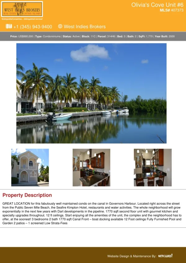 Olivia's Cove Unit #6 - Property For Sale in the Cayman Islands