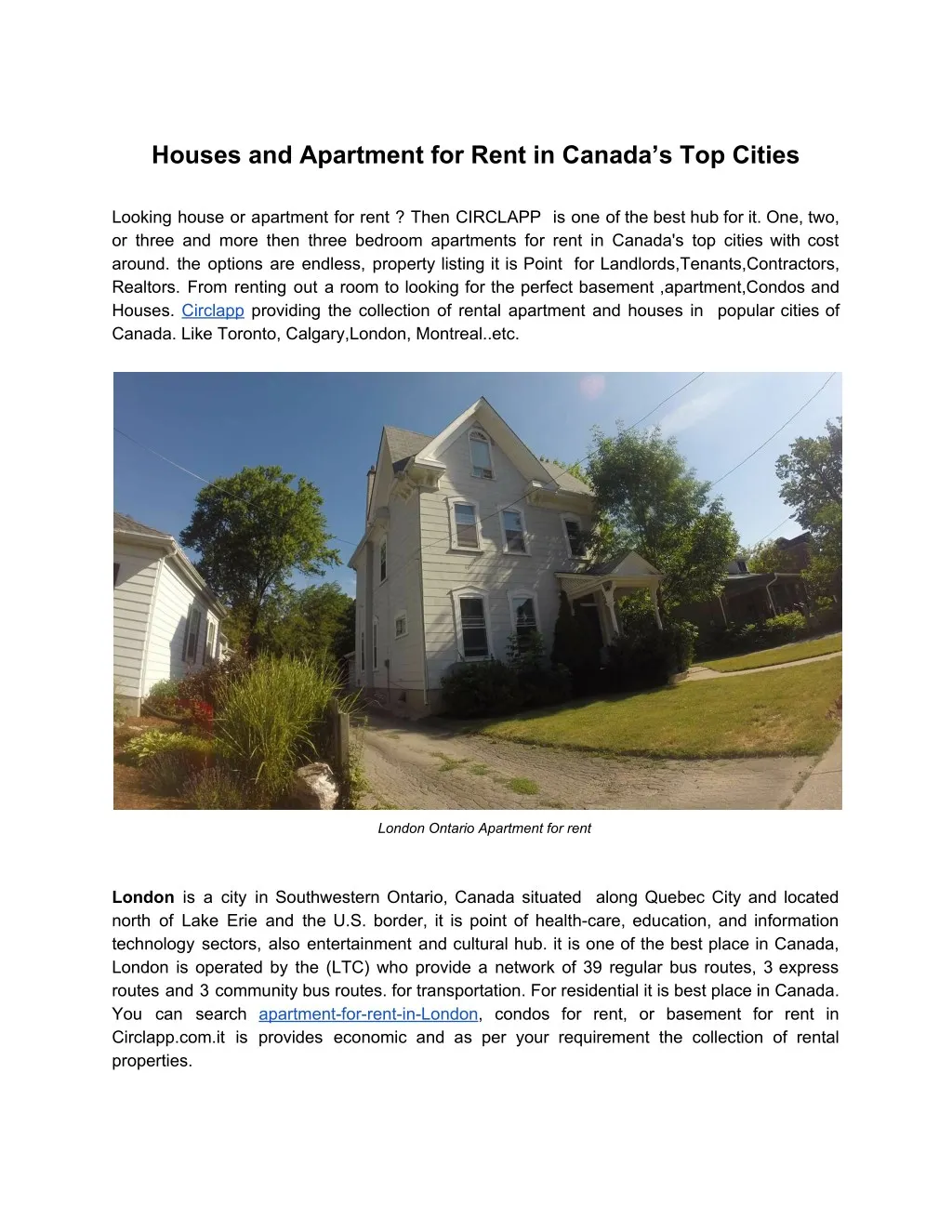 houses and apartment for rent in canada