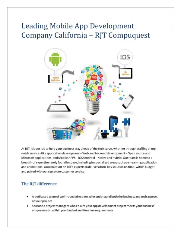 Leading Mobile App Development Company California – RJT Compuquest