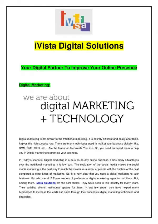 iVista Digital Solutions - Your Digital Partner To Improve Your Online Presence
