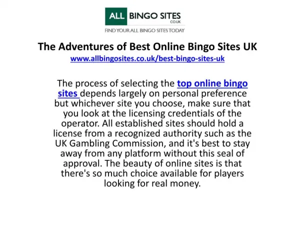 The Adventures of Best Online Bingo Sites UK