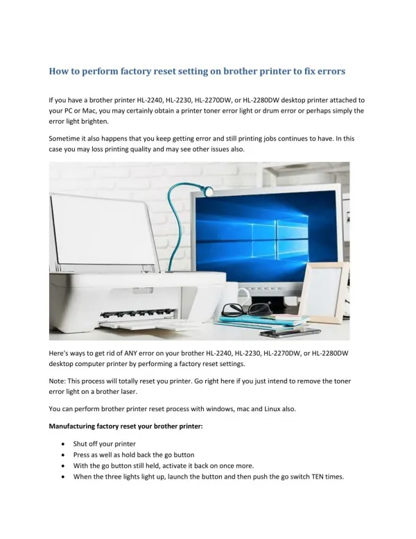 How to perform factory reset setting on brother printer to fix errors