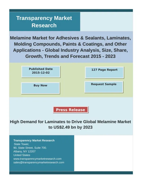 Melamine Market - Demand, Size, Share, Growth, Trends, and Forecast 2015 – 2023