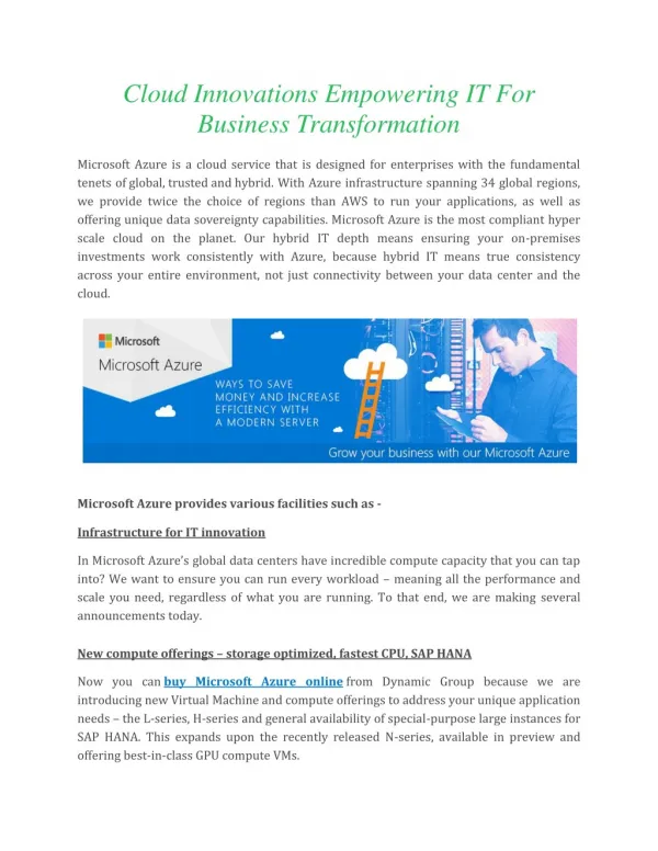 Cloud Innovations Empowering IT For Business Transformation