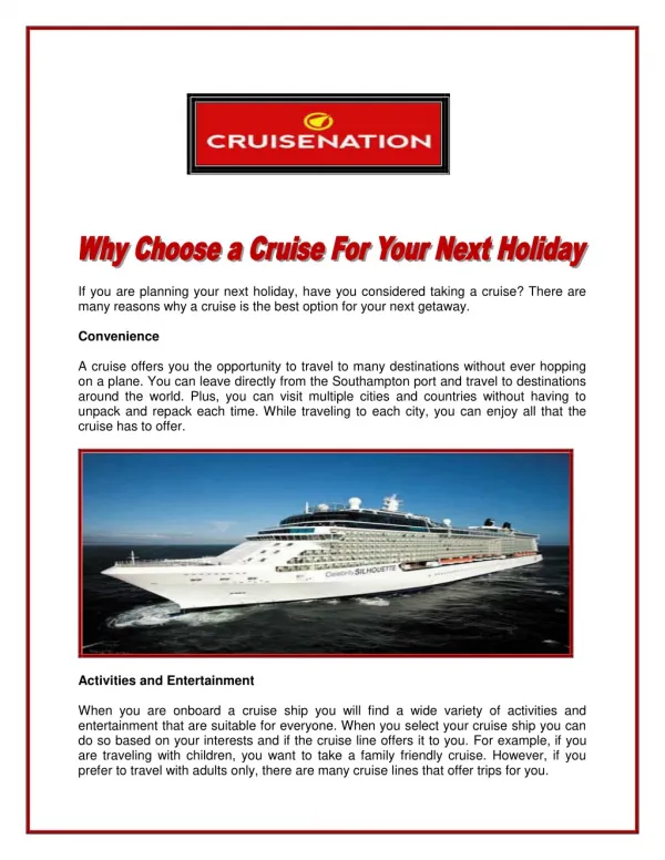 Why Choose a Cruise For Your Next Holiday