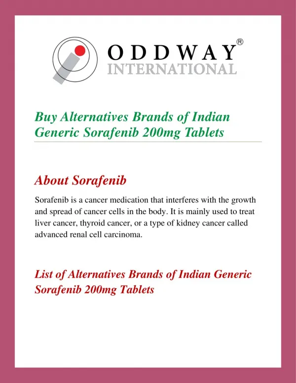 Sorafenib Tosylate 200mg Tablets | Anti Cancer Pharmaceutical Exporter In India