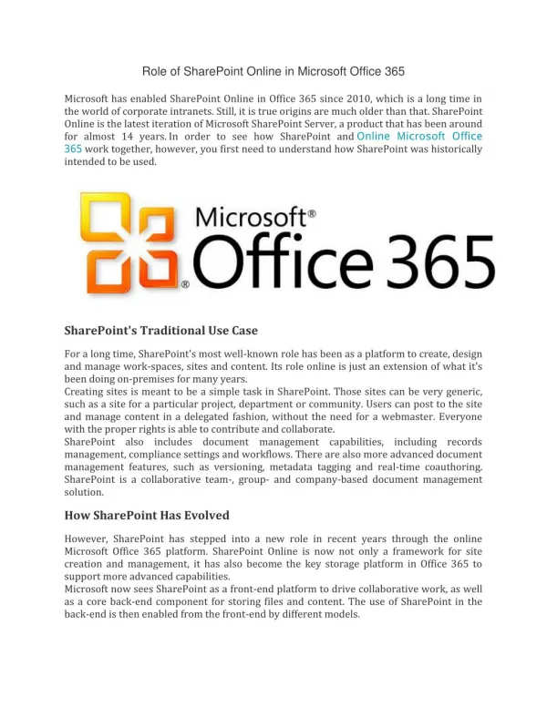 Role of SharePoint Online in Microsoft Office 365