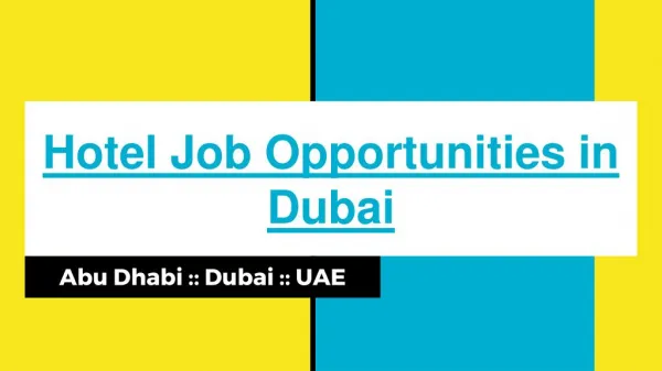Find Suitable Hotel Jobs Opportunities In Dubai