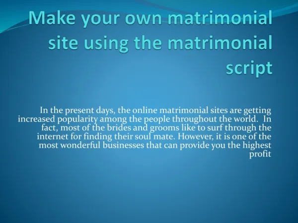 Make your own matrimonial site using the matrimonial